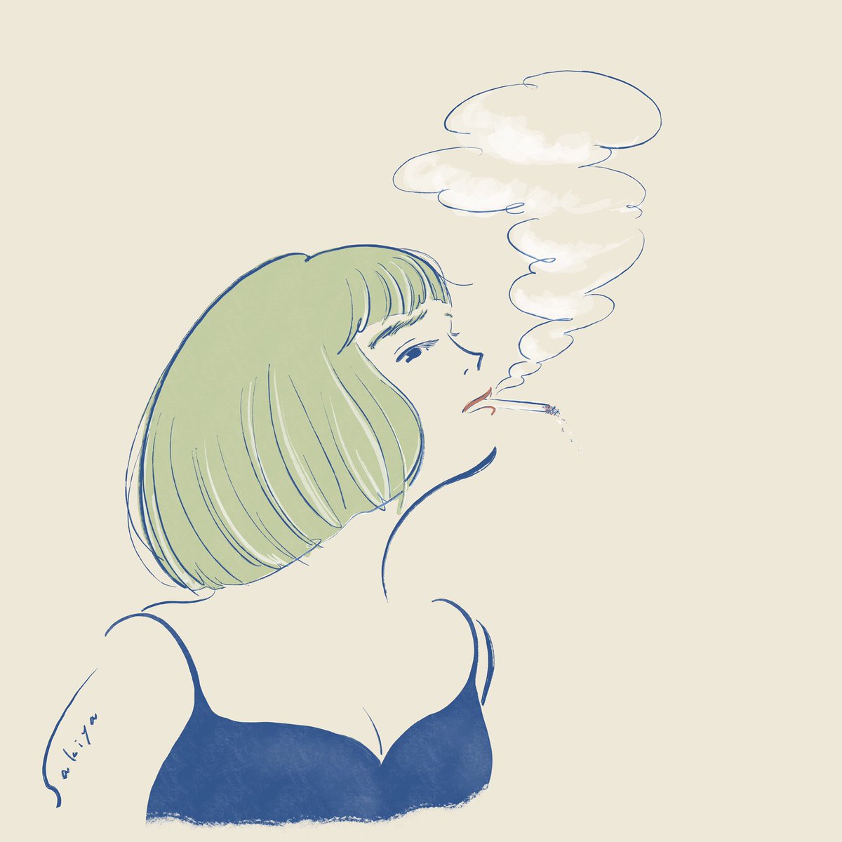 kitamurasakiya's tweet photo. 「プカプカ」って曲を
ふんわりお題にして、
普段使わないブラシや描き方を
試して遊んでみました。楽しい♪

#イラスト 
#イラストレーション
#illustration https://t.co/QKiPUV65yt