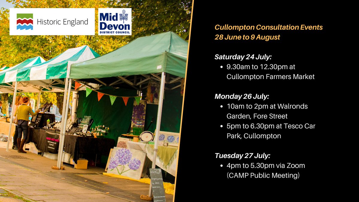 The #Cullompton consultations have now been extended to 13 August - with more public events also added to the calendar.

Find out more about each of the documents out for consultation and how you can #HaveYourSay at: middevon.gov.uk/cullompton-con…

#HistoricHighStreets