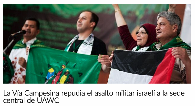 ONGD_CERAI's tweet photo. 📣 Desde CERAI nos sumamos a la condena de @via_campesinaSP del ataque del ejército israelí a la sede de @UAWC1986 👉 UAWC es una de las organizaciones más activas y trabaja por la defensa de la Soberanía Alimentaria y Derechos Campesinos en Palestina. 

📄https://t.co/N1XmdNt5xb https://t.co/VQfEJi1MS4