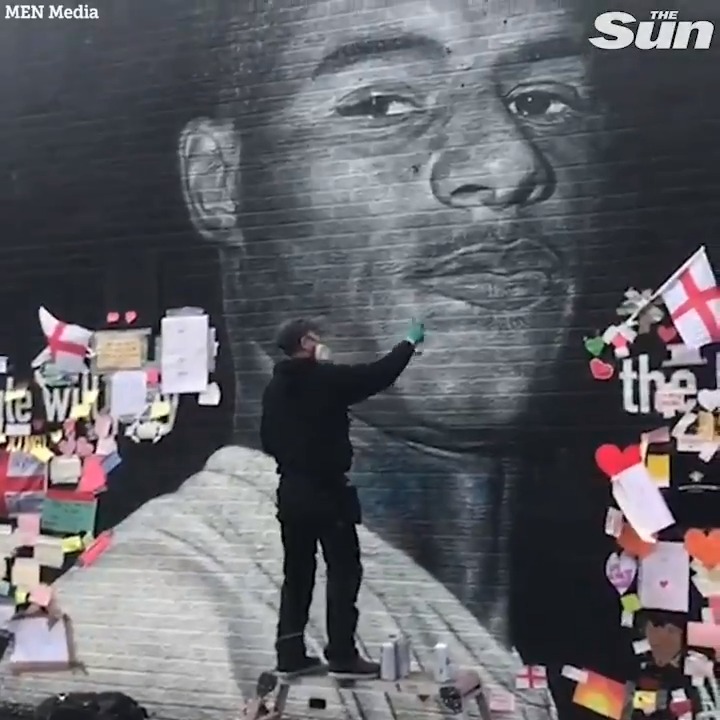 Vandalised Marcus Rashford mural is restored and covered in messages of support