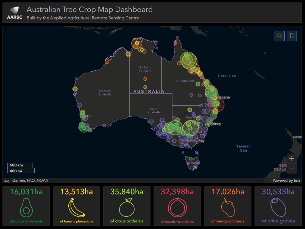 une_aarsc's tweet photo. 🌏 AARSC put *on the map* with *FIRST PLACE* in global conference.

🏆 Congratulations to our very own @joel_mckechnie and @megdog77 who have been awarded FIRST PLACE at the global Esri User Conference for their Australian Tree Crop Map Dashboard: https://t.co/XpBFjO8GU6 https://t.co/eljz0sI7jn