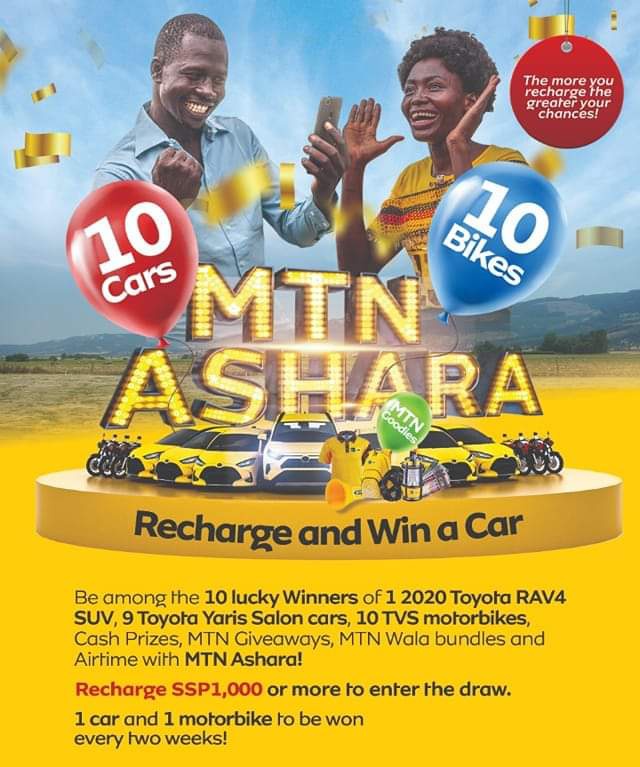 🏆 Win A Car. Win A Motorbike.🏆

⚡ Take It Everywhere You Go! ⚡

👍 MTN Is Giving Out 10 Cars.👍

#MTNAshara #SouthSudan #SSOT 
#Yello #SSat10 #SouthSudanAt10 
#Africa #AfricaCovidChampions 
#Trending #TwitterSpaces #RT