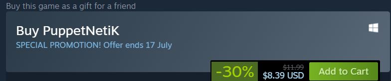 DeadeGuard98's tweet photo. What(?) is happening here:
30% launch discount of #indiegame #PuppetNetik
When(?) does it end:
Ongoing until 17th July! https://t.co/dKAXUSvTAk