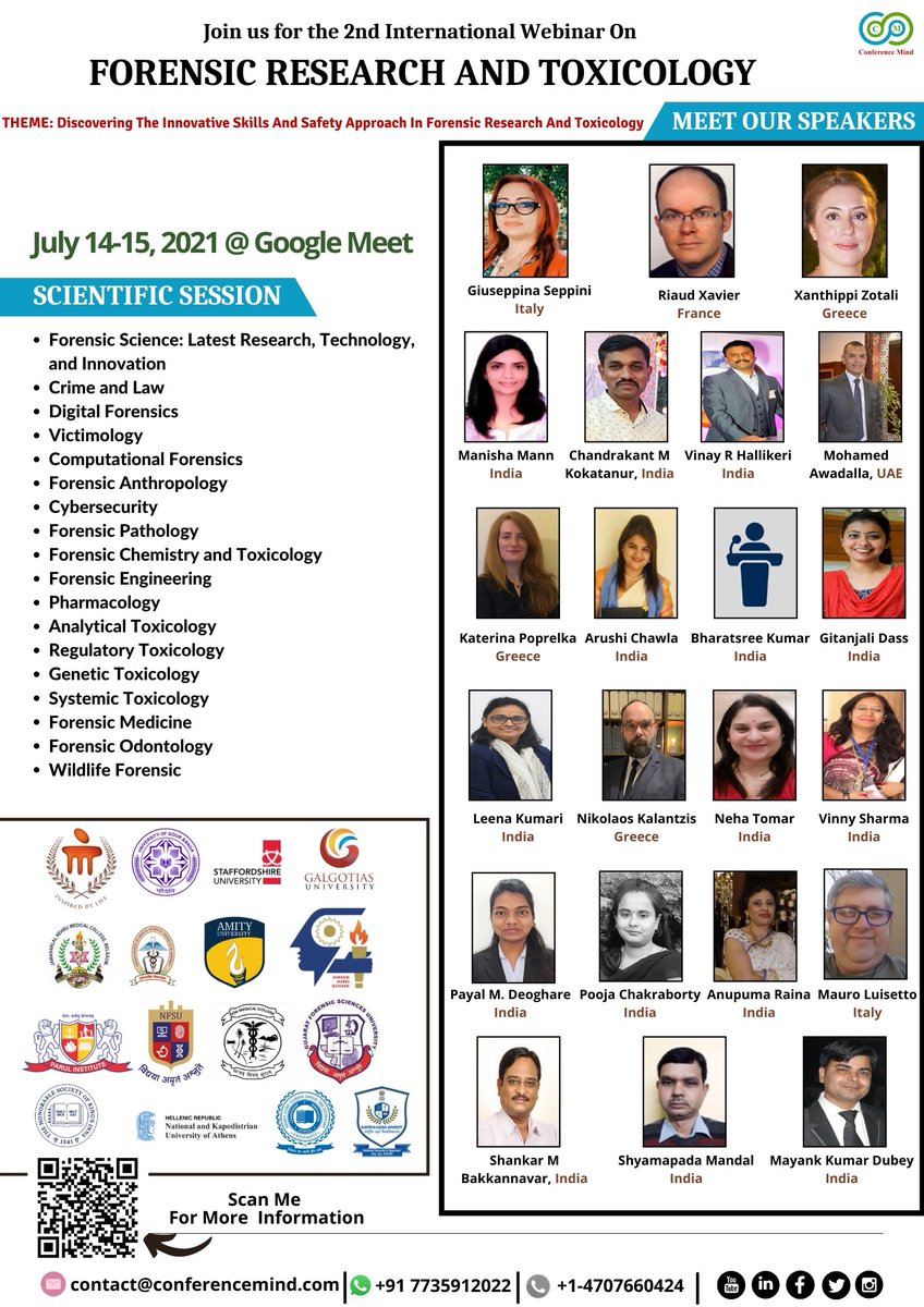 Forensictoxico1's tweet image. 2nd International Webinar on “#ForensicResearch and #Toxicology” on #July 14-15, 2021
Have a look at Scientific Program:
conferencemind.com/conference/for…

#ForensicAnthropology #Cybersecurity #ForensicPathology #Cybersecurity #AnalyticalToxicology #RegulatoryToxicology #GeneticToxicology