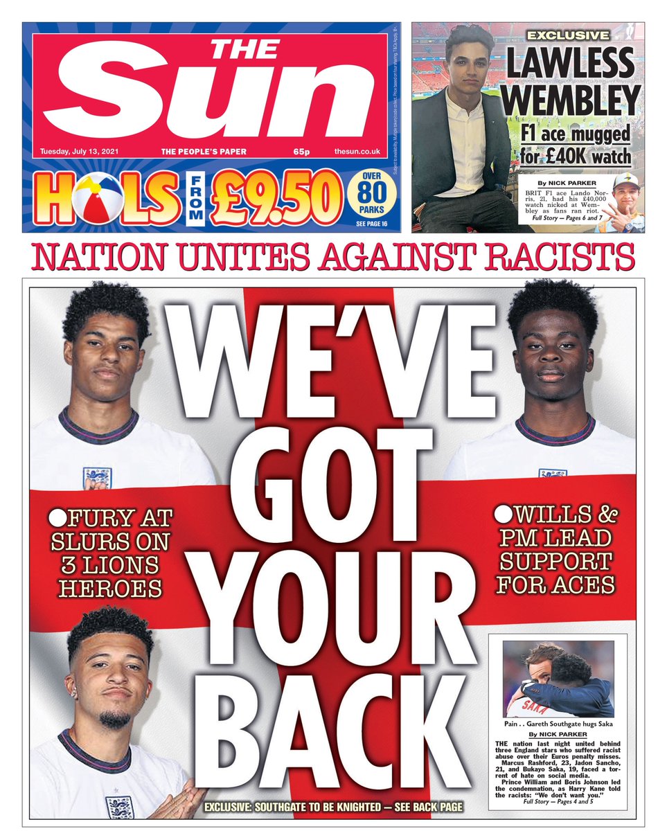 docrussjackson's tweet photo. How dare Murdoch's vile rag The Sun spend DECADES whipping up hate, demonizing minorities, lying about Muslims, publishing columns comparing migrants to cockroaches like the Nazis did &amp; attacking #ENG hero Raheem Stirling, then say "we've got your backs"?
#FUCKTheSun
#FUCKMurdoch https://t.co/Runjgr1ni9