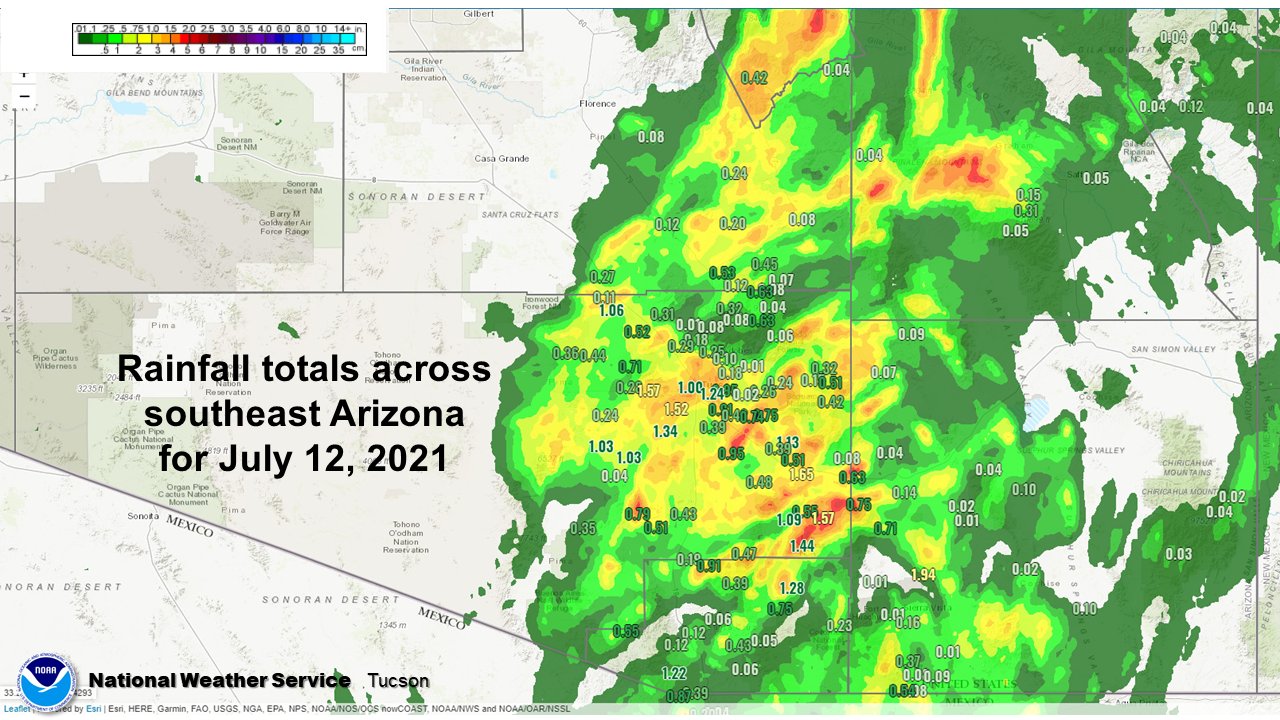 NWS Tucson on Twitter "July 12th rainfall totals across southeast