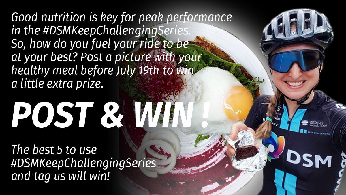 @TeamDSM pro-cyclist @L_Kirch is passionate about good nutrition and healthy living. Are you? Show us your healthy meal and win a little prize! 
 
#DSMKeepChallengingSeries #TheBestWeAllCanBe
#InsideAndOut #KeepChallenging