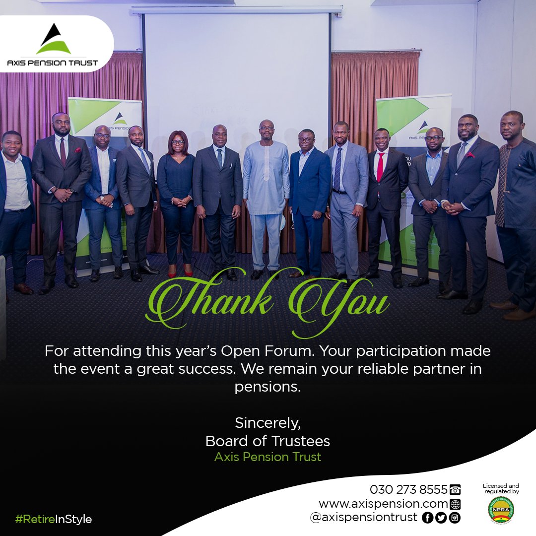 AXISPENSION's tweet photo. On behalf of the Board of Trustees, we say thank you to our cherished scheme members and partners for attending this year’s Open Forum. Members can view forum presentations and scheme reports by clicking the link below:
https://t.co/Cq1QOQWMAL
#RetireInStyle #AxisEvents #AOF21 https://t.co/0gGptrbHID