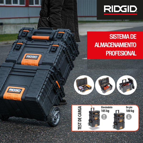 🧰Sistema profesional de almacenamiento de herramientas #R54358 de <a href="/ridgidtools/">john</a>.
Gran capacidad (106,50L / 180 kg) para tener todas tus herramientas siempre a mano.

🌟Robusta asa metálica telescópica y  ruedas todo terreno para desplazarse rápida y cómodamente.