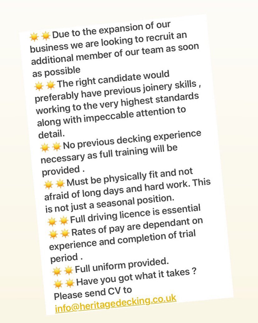 HeritageDecking's tweet image. We are Recruiting! 
Check our website to see what we do ! heritagedecking.co.uk