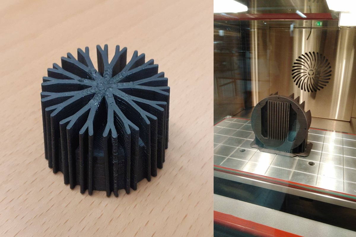 Studenten hebben onderzoek gedaan naar printen met materialen met goede warmtegeleidingseigenschappen voor verschillende koeltoepassingen, zoals heat sinks, en het bestuderen van de prestaties van verschillende hoge temperatuur materialen voor dat doel. 
minifactory.fi/blog/3d-printi…