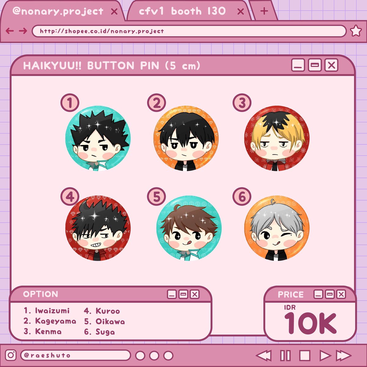 chatooruse's tweet photo. RTs are appreciated!

Nonary Project comes back in Comivuro Virtual booth I-30! We're opening pre-orders from July 13 - July 21 on Shopee. https://t.co/lcctFrXFve 

If you like #haikyuu, check these keychains by me and pins by @raeshuto !

 #comifurovirtual #comivuro1 https://t.co/Wlc5baIUtB