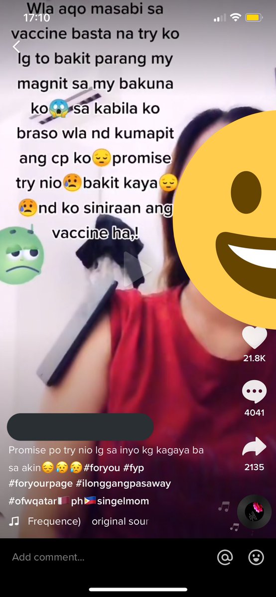 Arshiethromycin's tweet photo. Naloloko na ako sa mga taong ganito🤯
Dati piso ngayon naman kutsara at cellphone naman ang “dumidikit daw” sa braso nila after getting the vaccine🥲
Again, wala pong lamang magnet ang mga covid vaccine. Baka lagkit ng katawan lang po yan kaya dumidikit sa braso😉 https://t.co/AkTAISfVjs