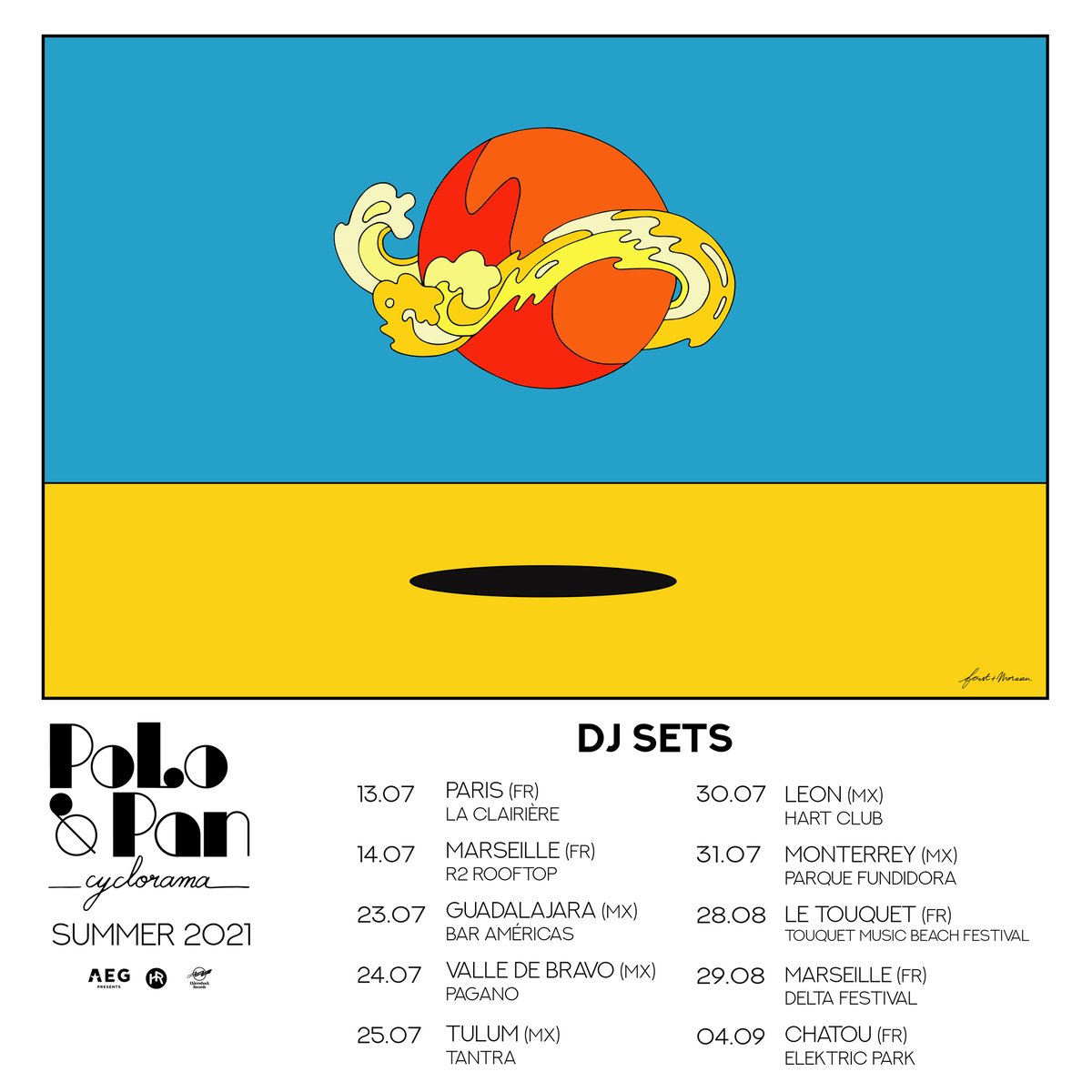 AEGPresentsFR's tweet photo. En attendant la tournée (en France en mars/avril 2022), les @Polo_and_Pan mettent un peu de soleil dans votre été avec une série de DJ sets exceptionnels. Ca commence ce soir à #LaClairière et ils iront jusqu'au Mexique! Padre! ☀🎶 https://t.co/Xwq34t5KQj