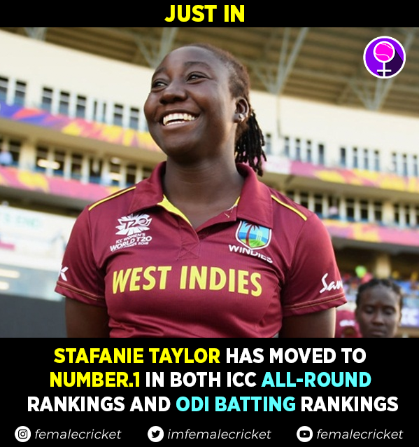 imfemalecricket's tweet photo. 🏆Number. 1 in ODI Batting Ranking
🏆Number. 1 in All-Rounder Ranking

Congratulations to Skipper Stafanie Taylor 🥳😃

#ICCRankings #WIvPAK https://t.co/9iUsogbsV2