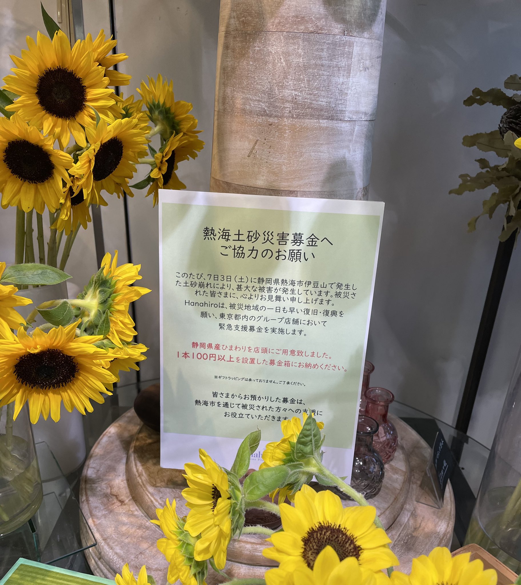 ᴇʟʟʏ ᴄᴀᴍɪsᴀᴍᴀ 下北沢のお花屋さんで熱海土砂災害募金をしてきました 100 以上の募金で 静岡県産のひまわりを1つ とても微力ですが いちにちも早い復旧復興を願っています