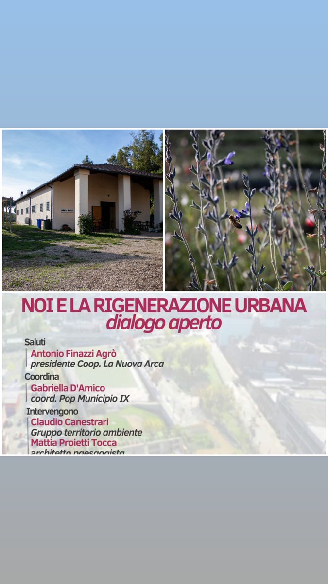 Oggi pomeriggio alle 18.30 ci vediamo per un dialogo sulla #rigenerazioneurbana a via Castel Di Leva, 416 #roma #municipioix #lanuovaarca