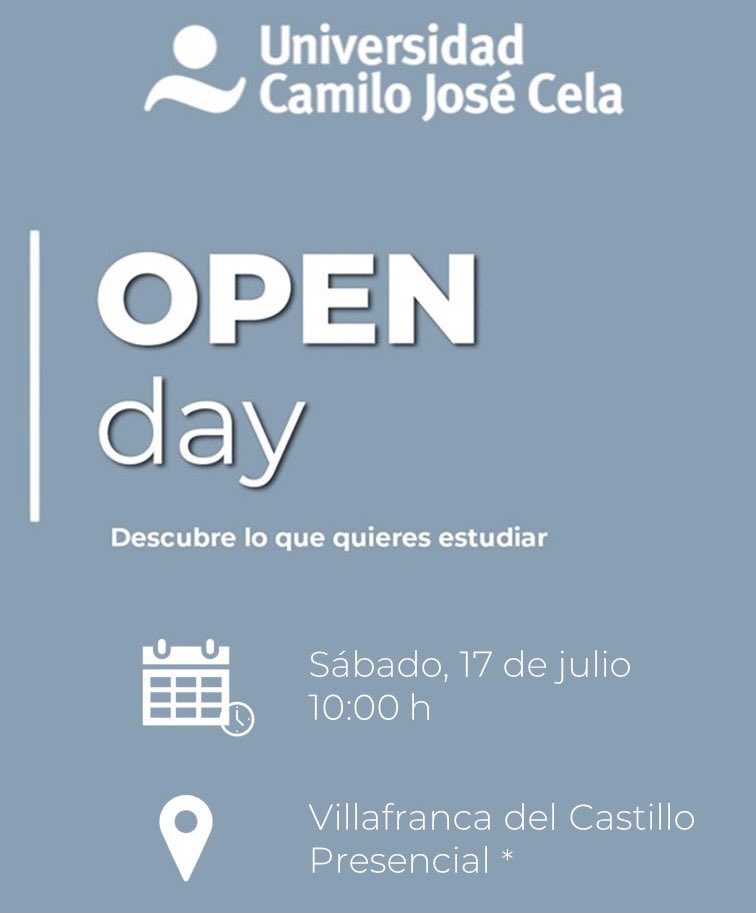 ¡NOS VEMOS ESTE SÁBADO! Estás invitadísimx a nuestro Open Day 🤩 será presencial en nuestro 📍Campus de Villafranca del Castillo pero date prisa, que las plazas son limitadas. Reserva la tuya en el enlace 👉🏼 ucjc.edu/alumnos/open-d…