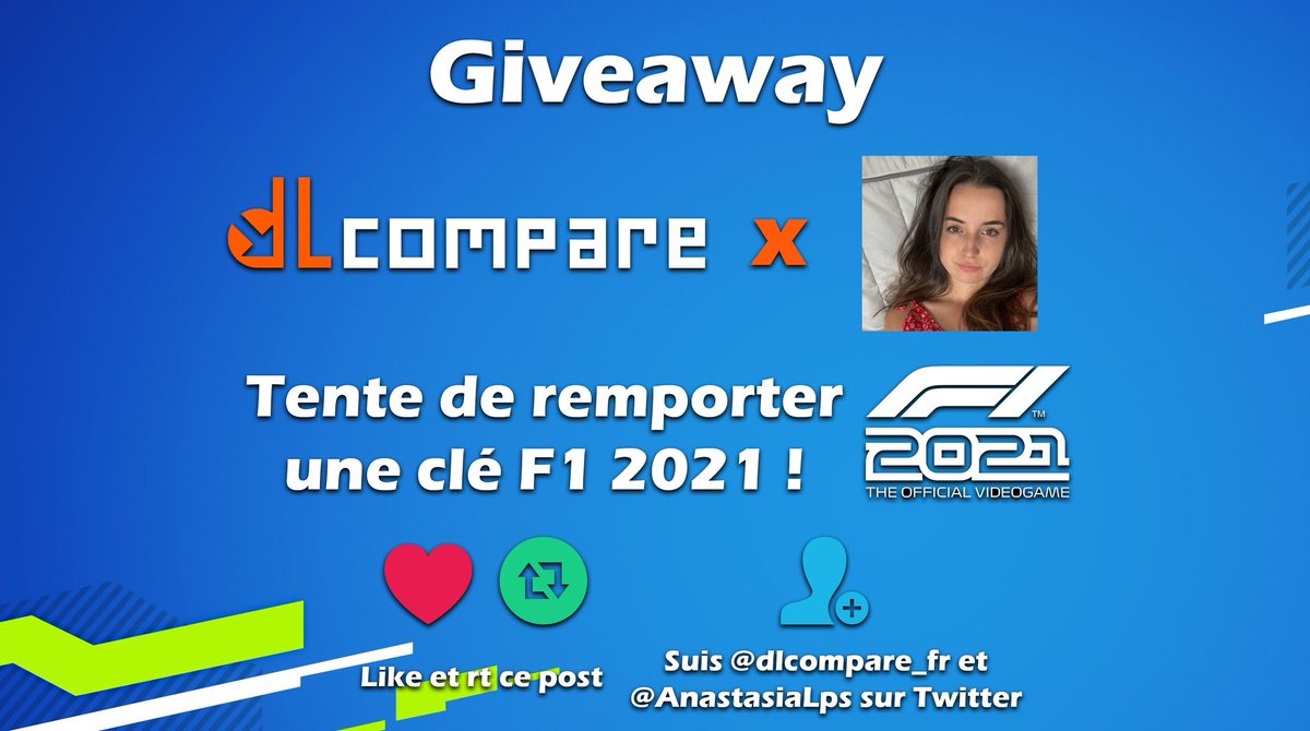 AnastasiaLps's tweet image. 🚨Gagne ton jeu F1 2021 sur PC !
- RT et like ce tweet
- Follow @AnastasiaLps et @dlcompare_fr 

TAS Vendredi à 18h
 
Tu peux précommander F1 2021 avec dlcompare sur dlcompare.fr/jeux/100012383…