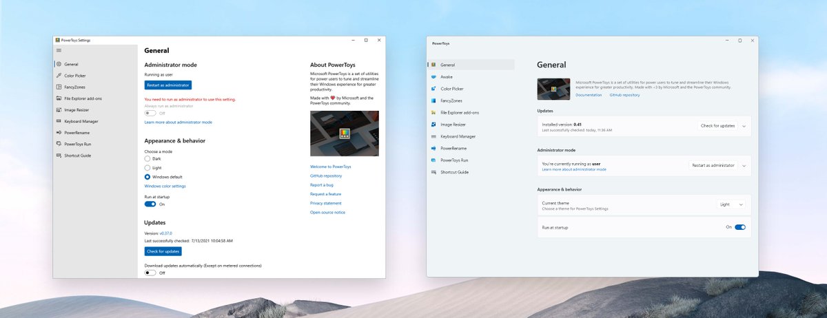 Niels9001's tweet image. Windows 10 vs. Windows 11

#FluentDesign #FluentFriday #PowerToys