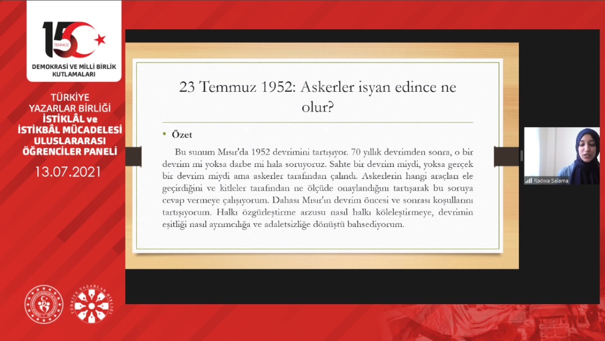 “İstiklâl ve İstikbâl Mücadelesi Uluslararası Öğrenciler Paneli” 1. oturumunun konuşmacıları:
Dr. Nazmul İslam (Ankara Yıldırım Beyazıt Üni.), Ertuğrul Sabuncu (Türk-Alman Üni.), İlaha Yusifli (Erciyes Üni.) ve Radwa Salem (Selçuk Üni.)

youtube.com/watch?v=KCcHs1…