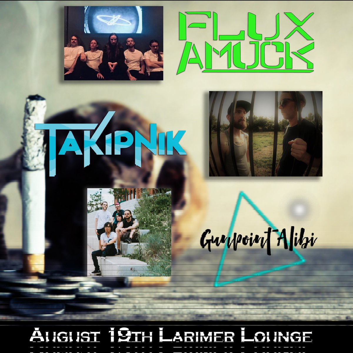 takipnik's tweet photo. We are so excited to take the stage with friends @FluxAmuck again, and for the first time with Gunpoint Alibi at @LarimerLounge. This is going to be an awesome night that we are looking forward to! Grab your tickets now!
#denvershow #denverband #rockduo
#showannouncement https://t.co/nfaEC7gonF