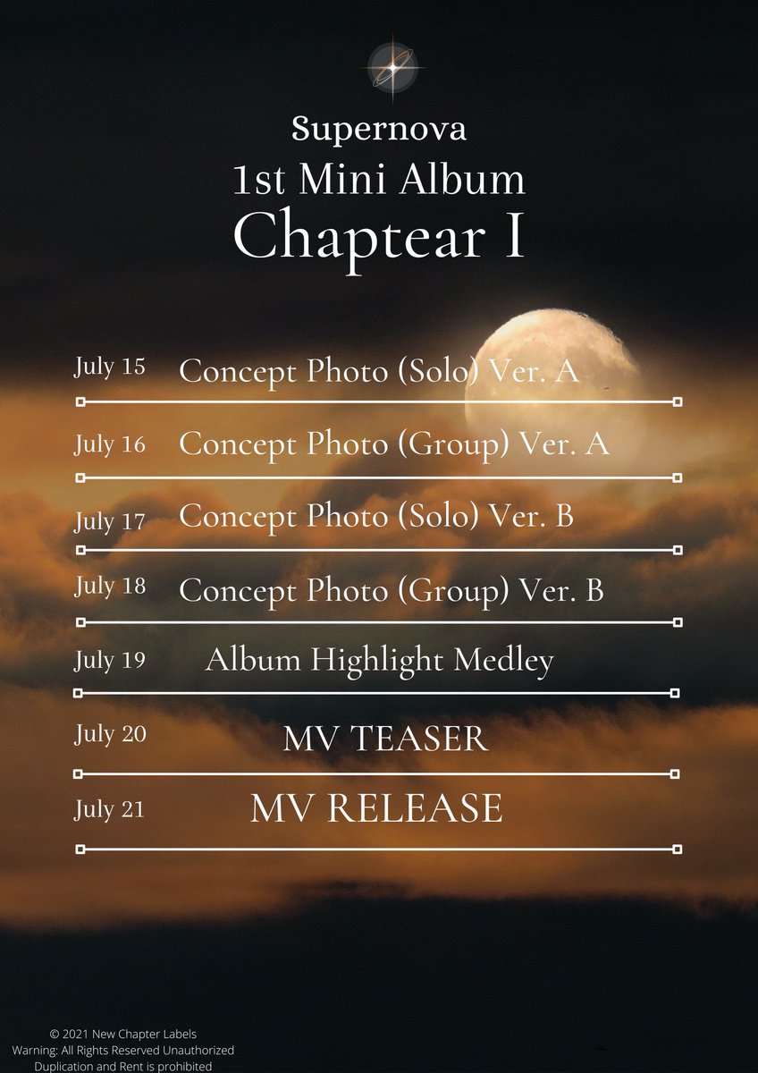 Supernova_NC's tweet photo. Supernova  
1st Single Album
"Chapter I"

[TIMETABLE]

07.21.2021 || 10PM KST

#Supernova #Supernova_Chaptear_I
#MonthlyIdol #Yunji #Shinji #SEun #Seha #Yugyeong https://t.co/3y5IGst259