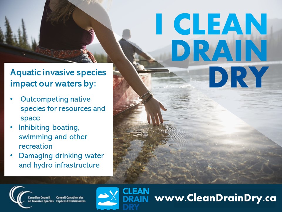 Do YOU #CleanDrainDry?
Waterway degrading #InvasiveSpecies can be transported on your watercraft and other gear without you knowing it! 
Prevent the spread - Clean, Drain &amp; Dry your watercraft and gear before and after entering a waterway!
CleanDrainDry.ca