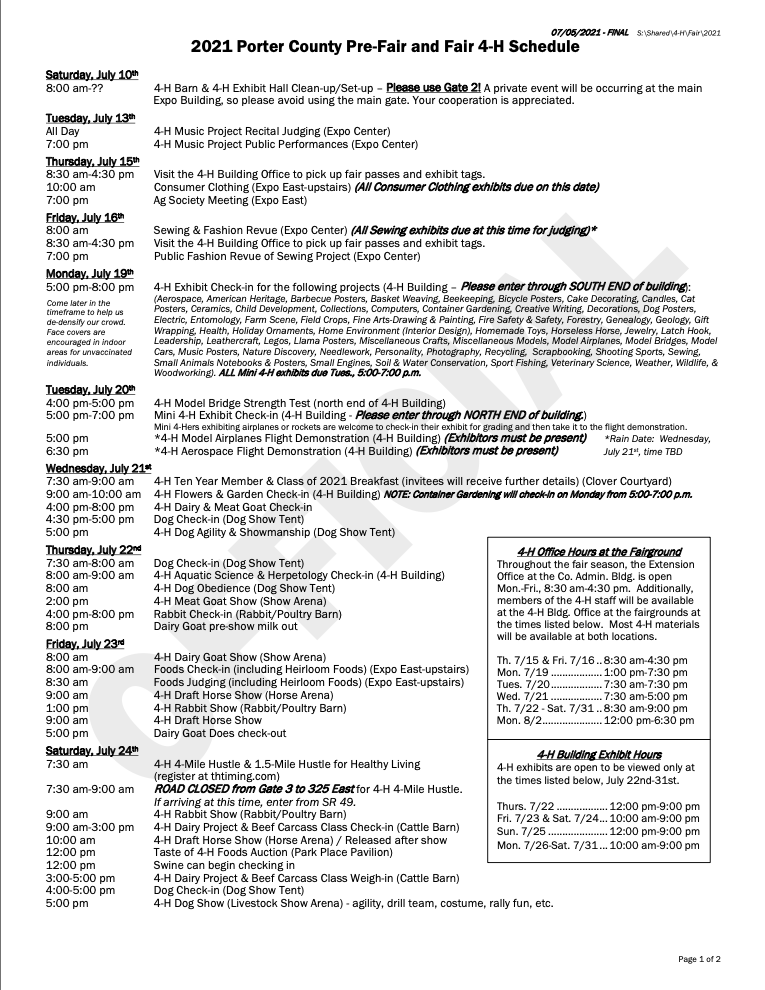 PorterCounty4H's tweet photo. Who's ready for the FINAL DRAFT of the Porter County 4-H Fair Schedule?!! 🙌 

Take a look, save it to your phone for easy reference, and get excited! https://t.co/wx1iznSQhW
