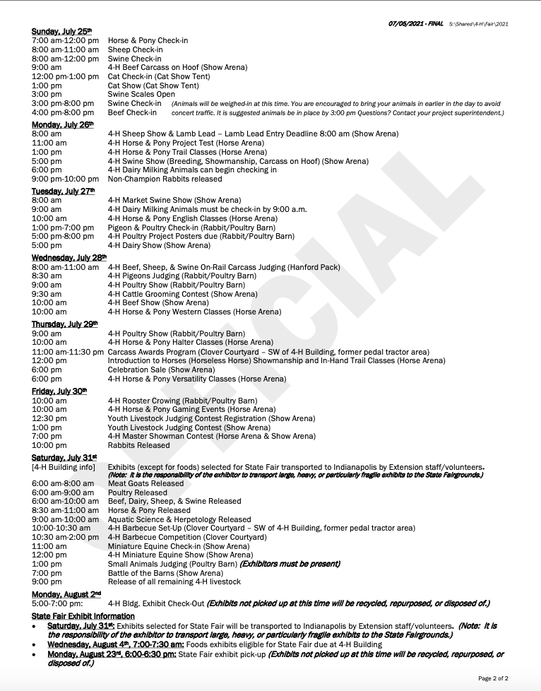 Who's ready for the FINAL DRAFT of the Porter County 4-H Fair Schedule?!! 🙌 

Take a look, save it to your phone for easy reference, and get excited!