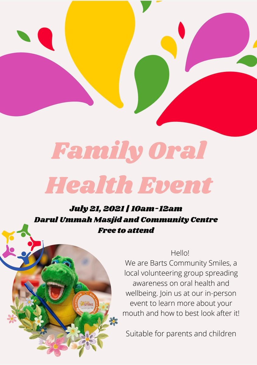 Come and join us on Wednesday 21st July 2021, 10am at Care House, for Tips for Good Dental Health for the Whole Family @QMUL @BartsSmiles @THHomes #qmul#bartscommunitysmile#family