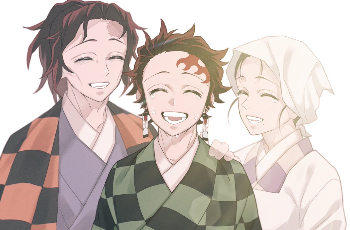 kamado tanjirou scar on forehead 1girl scar on face scar closed eyes smile japanese clothes  illustration images