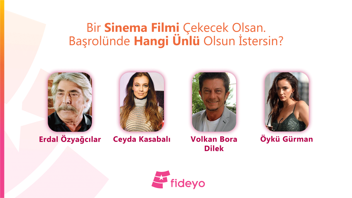 FideyoApp's tweet photo. 3, 2, 1, kamera, kayıt!🎥 Bir sinema filmi çekecek olsan başrolünde hangi ünlü olmasını isterdin?🤩 Cevabını yorumlarda bekliyoruz!
#VolkanBoraDilek #ErdalÖzyağcılar #Ünlü #Ünlüler #Oyuncu #Sanatçı #Dizi #Film #Fideyo #FideyoApp #Fideyola #CeydaKasabalı #ÖyküGürman https://t.co/UWk6PNwArQ