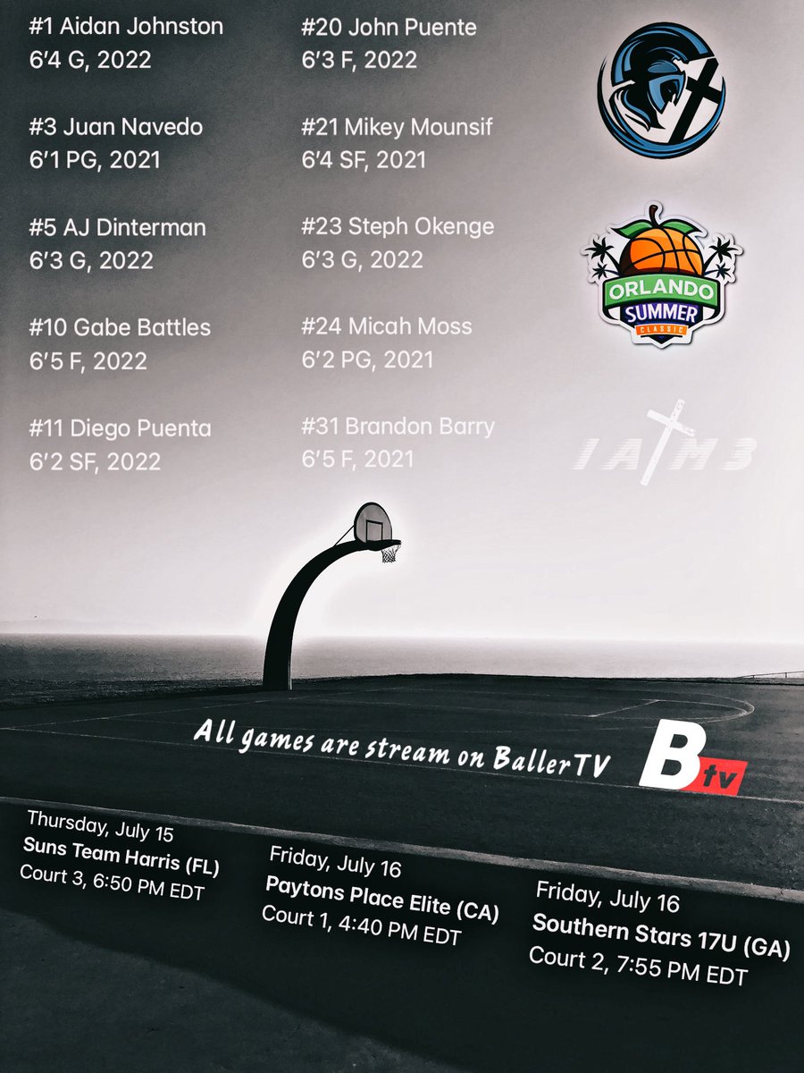 #IAM3 is in action this weekend in the <a href="/BigfootHoops/">Bigfoot Hoops</a> #OrlandoClassic. Here’s our 17U roster and pool games against some TOUGH competition. Definitely have some strong 22s and a few unsigned 21s worth checking out. Check us out via <a href="/BallerTV/">BallerTV</a> ‼️🏀🤙🏿
