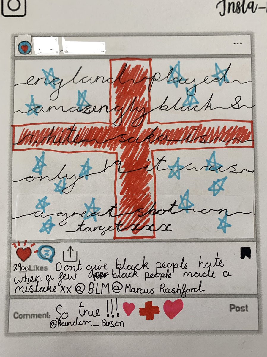 heather_libreri's tweet photo. Tackling big questions is what we do in year 7 Quest lessons, what better than to discuss what has unfolded since Sundays game! 

We created our own Instagram posts of positivity! How amazing are these... 

@MarcusRashford @BukayoSaka87 @Sanchooo10 

#edutwitter #EnglandRacism https://t.co/2uRXsE2LB1