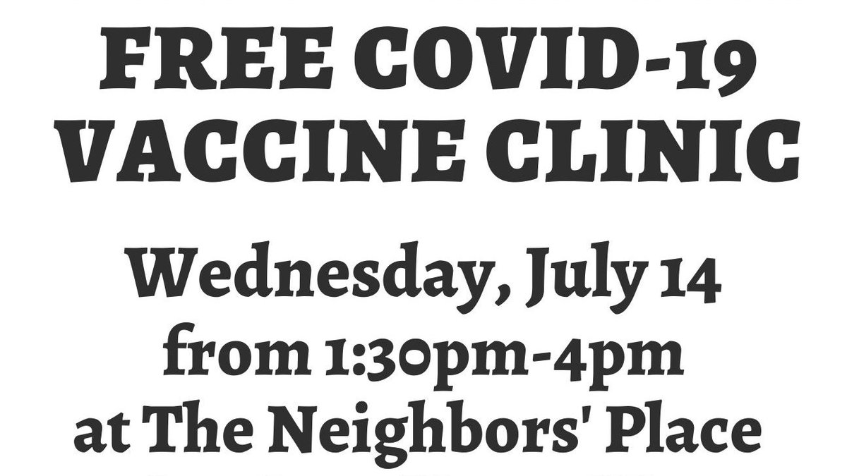 The Neighbors' Place is hosting a Covid-19 Vaccine Clinic THIS WEDNESDAY 7/14 from 1:30-4:30pm during the food pantry in a partnership with Marathon County Health Department. 
We're committed to providing access to these wonderful resources to keep our neighbors safe and healthy!