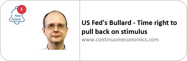 ContinuumDaily's tweet image. Federal Reserve: US Fed's Bullard - Time right to pull back on stimulus. David Sloan, Senior Economist, North America. Looks at US Fed policy.
bit.ly/3r92TAY
Want more, register Free trial here: bit.ly/3xI1kfC
#trading #centralbanks #USyield #DXY #USFed