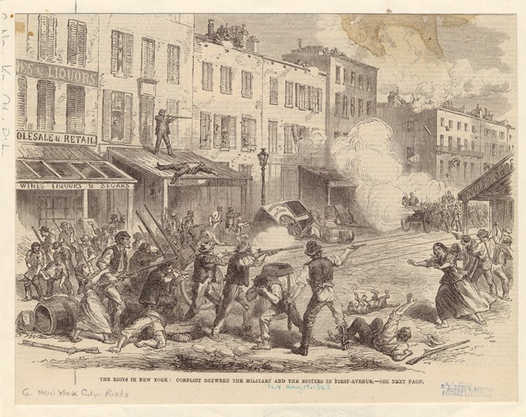GVSHP's tweet photo. #OTD in 1863, the NYC #DraftRiots, one of the largest+deadliest civil disturbances in U.S. history, begins. Much of that violence took place in #GreenwichVillage & the #EastVillage, where perpetrators and victim both lived. More: https://t.co/lR1O6GtmKT & https://t.co/A1Ftoy9EBf https://t.co/xKRZ3eJu2L