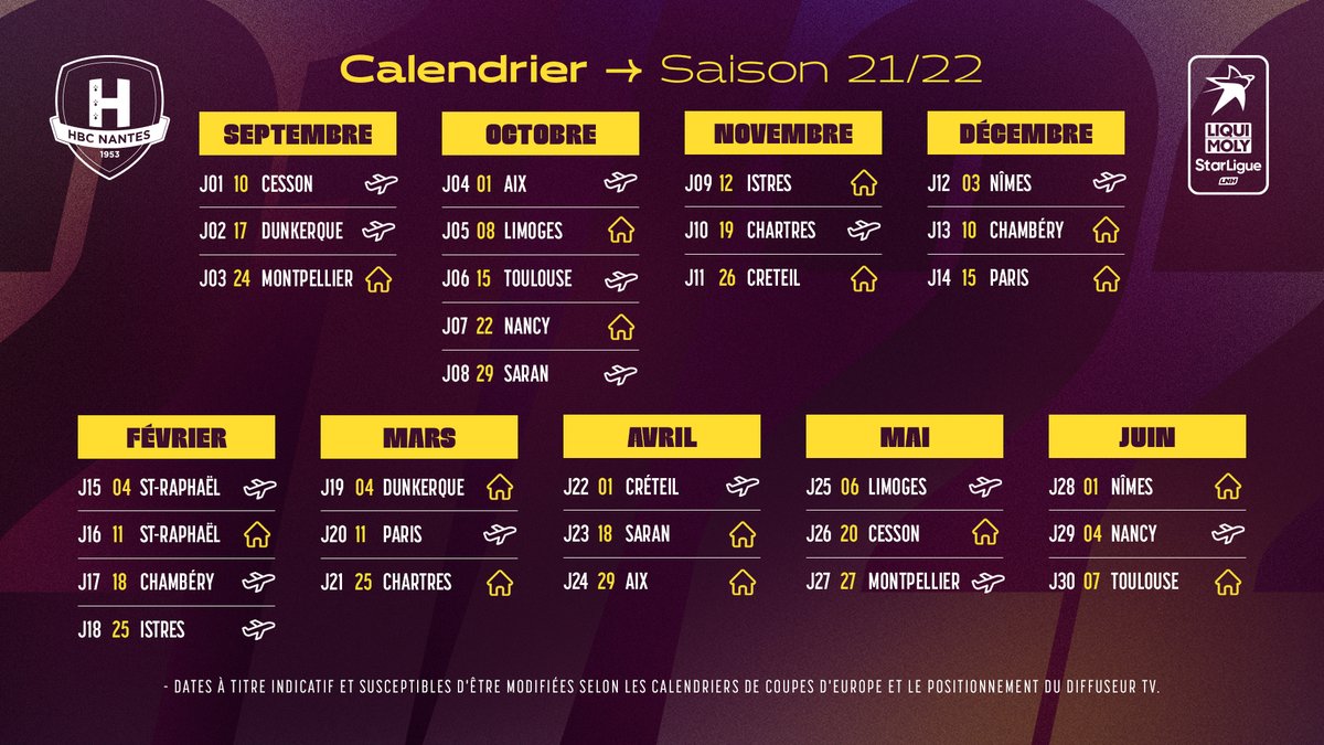 HBCNantes's tweet photo. 🗓️ 𝐂𝐚𝐥𝐞𝐧𝐝𝐫𝐢𝐞𝐫 𝟐𝟏-𝟐𝟐 :

La @LNHofficiel vient de dévoiler le calendrier des matchs de 𝐿𝑖𝑞𝑢𝑖 𝑀𝑜𝑙𝑦 𝑆𝑡𝑎𝑟𝐿𝑖𝑔𝑢𝑒.

À vos agendas ➡️ https://t.co/WFVtdnH8cu https://t.co/CvYkugkS37