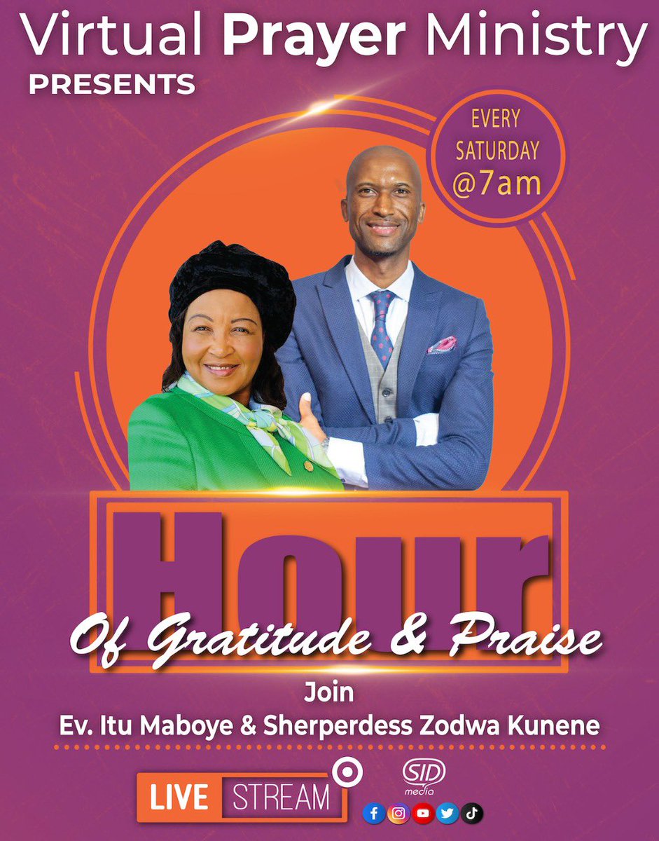 TheSIDMedia's tweet photo. Join @itumaboye &amp; Sherpherdess Zodwa Kunene for Virtual Prayer Ministry presents Hour of Gratitude &amp; Praise every Saturday at 7am only SIDMEDIA Facebook Page or Virtual Prayer Ministry Facebook Page or SIDMEDIA Digital on YouTube 🙌 #VPEONSID #TheSIDMedia https://t.co/hLVpLmqapB