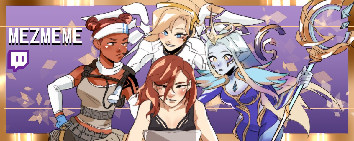 LucisKore's tweet photo. my most recent commission <3 twitch banner for Mezmeme (my wife) on Twitch!

watch her here: https://t.co/alEJ0POto2 

#micarts #twitch #commission #twitchcreative https://t.co/vpBO21u9rf