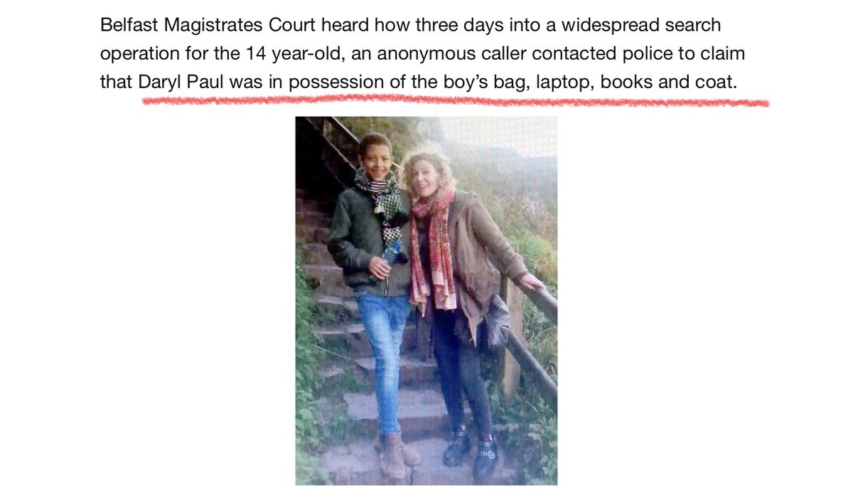 Myweeself's tweet photo. @Barneyhen The “anonymous caller“ / Witness provided vital evidence that led to the retrieval of Noahs’ #GreenBackpack & #Lenovolaptop. Why are they still claiming the coat as missing , if DP was seen at a house party with the #GreenNorthfaceJacket too ? @ChiefConPSNI #MuirClarke #Coroner https://t.co/Mvy3dXWL6w