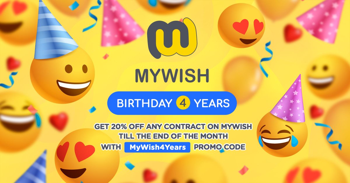 mywishplatform's tweet photo. There is no better time to create a contract at MyWish!
Get 20% off any contract creation with MyWish4Years promo code till July 30th.
Having 4 years of market presence, MyWish collected the best industry practices to develop the best tooling service platform. Check it out!