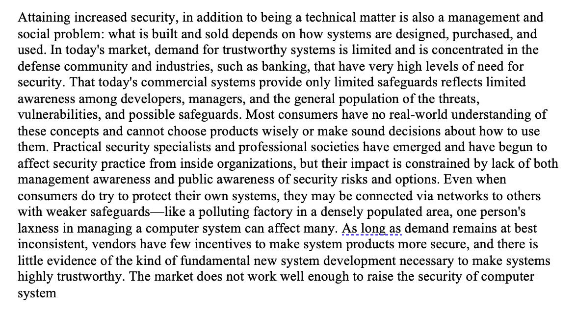 Very sobering re-reading: The National Academies' (<a href="/theNASEM/">National Academies</a>) 30-year old cybersecurity study, "Computers At Risk."  nap.edu/download/1581  The urgency and challenges were clearly laid out in this still-relevant report.