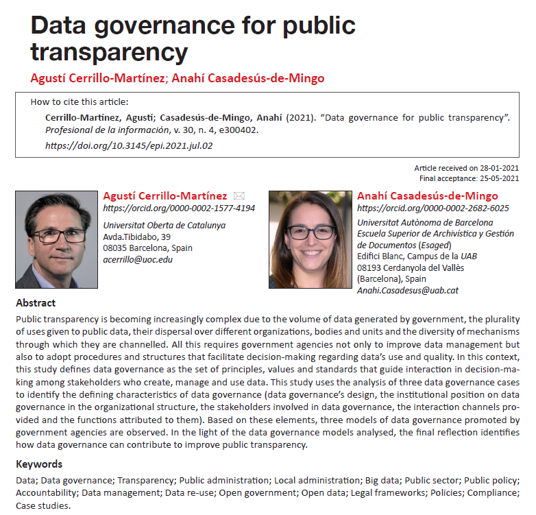 agusti_cerrillo's tweet photo. 👉🆕"Data governance for public transparency" @agusti_cerrillo @nahi_quetevi.  Recién publicado en @revista_EPI https://t.co/jtEdJcv20b