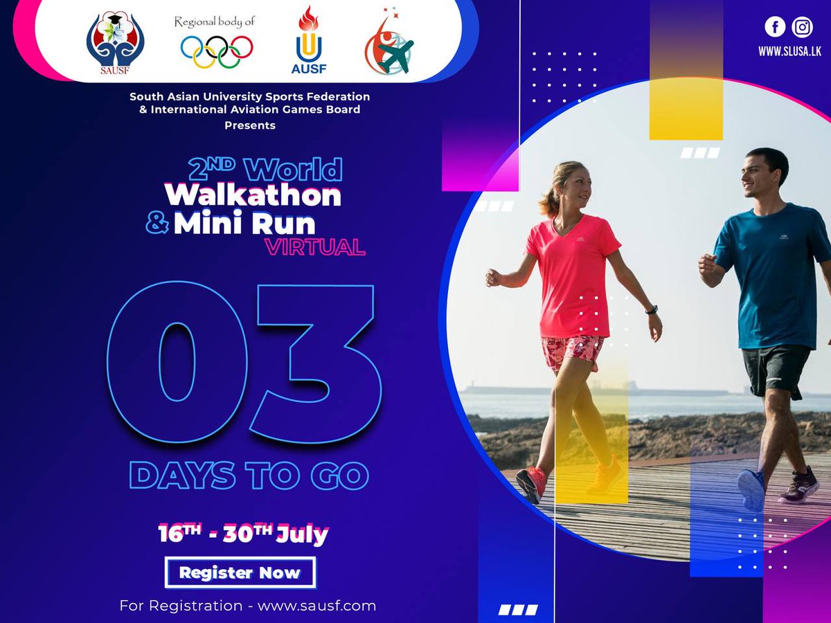 SouthFederation's tweet photo. As we are just 0️⃣3️⃣ days away from the 2nd World Walkathon and Mini Run 2021, we would like you to join us in counting down the last three days before the event.
Registrations are still open!
📥https://t.co/C4VLi7oVUV
For more info : https://t.co/r9AATaiACk
#SAUSF #BIAG #SLUSA https://t.co/T1Ciq8gkT2