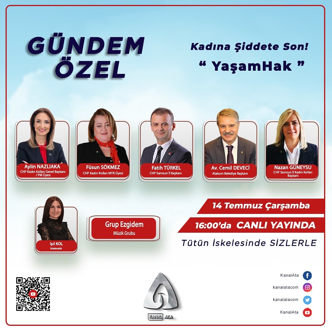 14 Temmuz Çarşamba günü saat 16.00' da 'Gündem Özel' programı canlı yayınla sizlerle.

<a href="/AylinNazliaka/">Aylin Nazlıaka 🇹🇷</a>
<a href="/fturkelchp/">Fatih Türkel</a> 
@bskcemildeveci 
@NazanGuneysu55 
<a href="/fusunsokmez/">Füsun Sökmez</a>