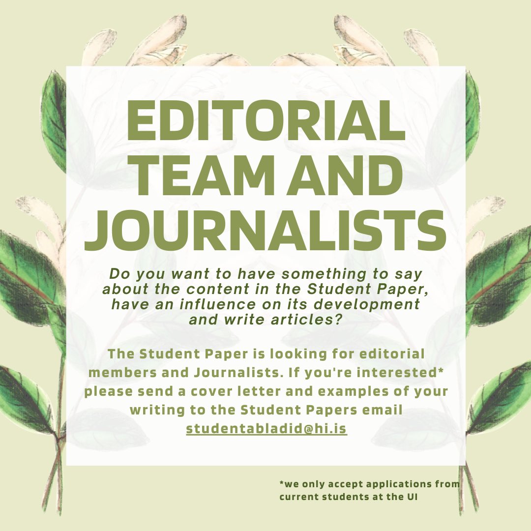 Við leitum að ritstjórnarmeðlimum og blaðamönnum!

//

We are looking for editorial team members and journalists!