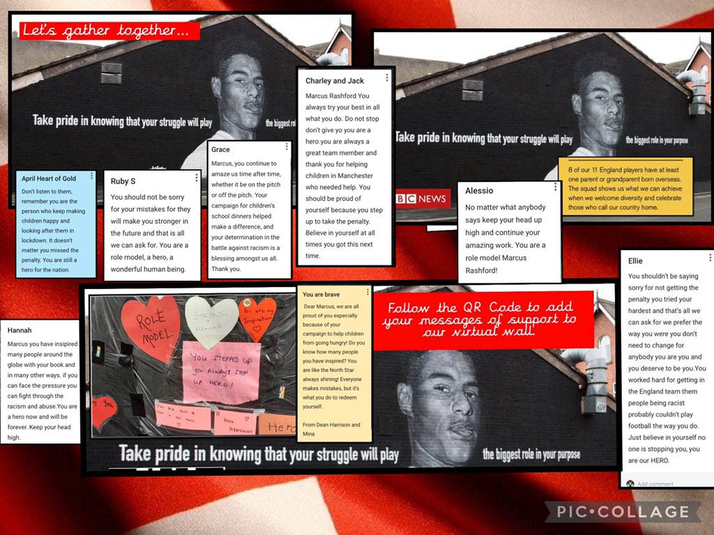 We are so proud of you <a href="/MarcusRashford/">Marcus Rashford</a> ✨ We added our messages of support to a virtual version of the mural dedicated to you and your inspirational work. padlet.com/MissBurke11/cf… You are a hero in our eyes <a href="/StJosephStBede/">StJoseph StBede RCPS</a> #SJSBre
