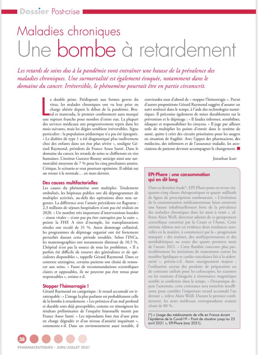 SimoninCatheryn's tweet photo. La bombe à retardement de la #Covid19  Déprogrammation retard de soins de diagnostic …Pharmaceutiques n°288, Juin/Juillet 2021 - @Pharmaceutiques
@laliguecancer @Renalooo @Fr_Assos_Sante https://t.co/uQXGcbakZN